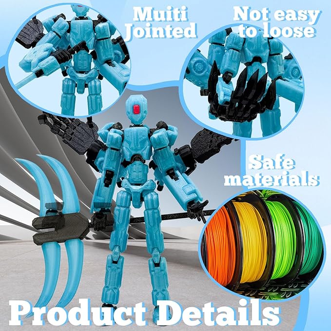 8Inch T13 Action Figure Assembly Completed, T13 Multi-Jointed Movable Robot Action Figure Set,Collectors Desktop Decorations for Game Lovers Toys (Luminous Blue)