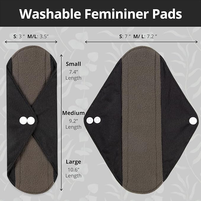 7pcs Set 1 pc Mini Wet Bag +6pcs Absorbent Reusable Sanitary Pads/Washable Cloth Menstrual Pads(Black,S)