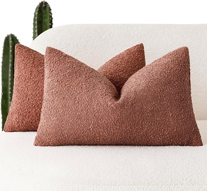 Foindtower Pack of 2 Textured Boucle Throw Pillow Covers Accent Solid Decorative Lumbar Pillow Cases Cozy Couch Cushion Case for Chair Sofa Bedroom Living Room Home Decor 12x20 Inch Orange Rust Red