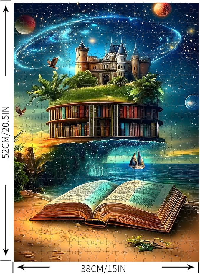 Puzzles for Adults 500 Pieces, Bookshelf Decor Jigsaw Puzzles - Ocean of Knowledge, Impossible Book Puzzle for Seniors Family, 14.96x20.47 inches, 1:1 Poster, Letter on The Back