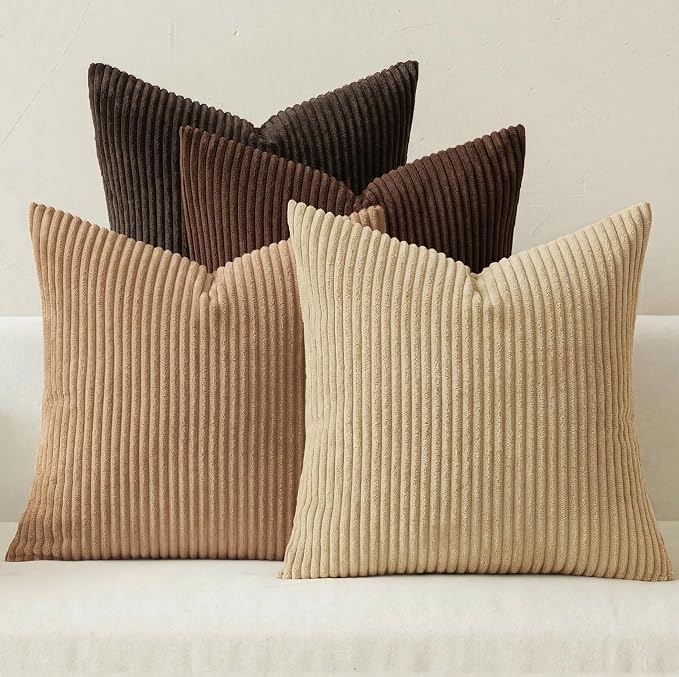 MIULEE Fall Corduroy Decorative Throw Pillow Covers Dark Brown 18x18 | Set of 4, Mordern Rustic Fall Decor, Rich Deep Brown Palette, Boho Farmhouse Cushion Covers for Couch Bed Sofa Living Room