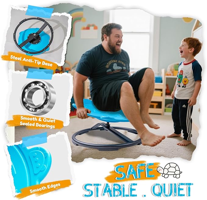 Turtle Spinning Chair for Autistic Kids – Sensory Spinning Toy, Spin Chair for Kids Autism, Sensory Swivel Seat for Balance, Coordination, Focus & ADHD Support, Autism Sensory Products (Blue)