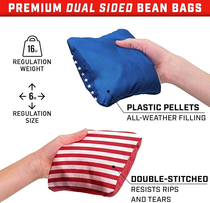 GoSports Dual Sided Cornhole Bean Bags - Slide and Stop Regulation Tournament Bean Bags, Set of 8