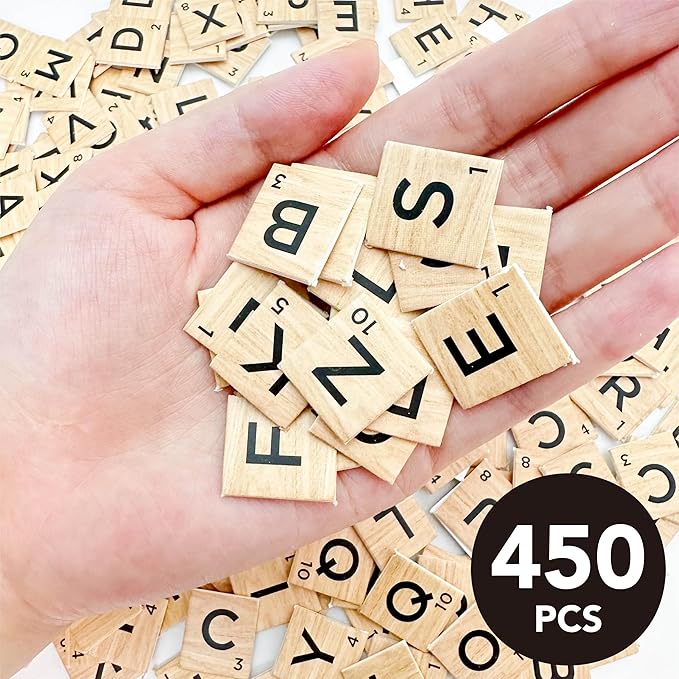 450pcs Wood Texture A-Z Capital Letter Tiles Cardstock Tiles for Craft Projects Scrable Game Making Alphabet Coasters and Scrable Crossword Game