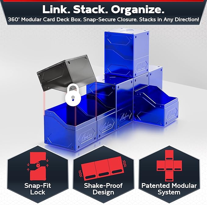 Quiver Time 360° Modular Nexus DeckBlock - Durable Stackable MTG Deck Box for Commander fits 100+ Cards | Stylish 100 Card Deck Box MTG | Interchangeable TCG Decks Boxes (1 pcs, Blue)