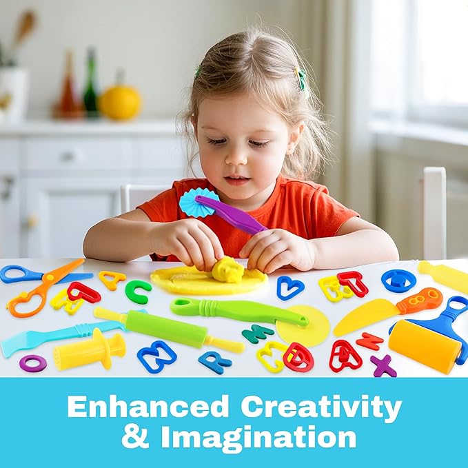 Dough Tools 35pcs Dough Tools Play for Kids Clay Accessories with Rolling Pins,Letter Cutters,Roller,Safety Scissors,Plastic Knife