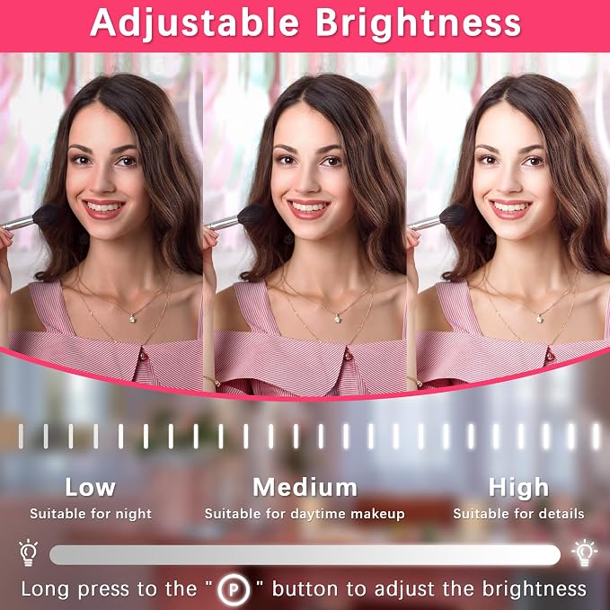 ROLOVE Large Vanity Mirror with Lights, 22"x17" Lighted Makeup Mirror for Desk, 3 Color Dimmable LED Lights, Smart Touch Control & 360° Rotation Tabletop Dresser Mirror (White)