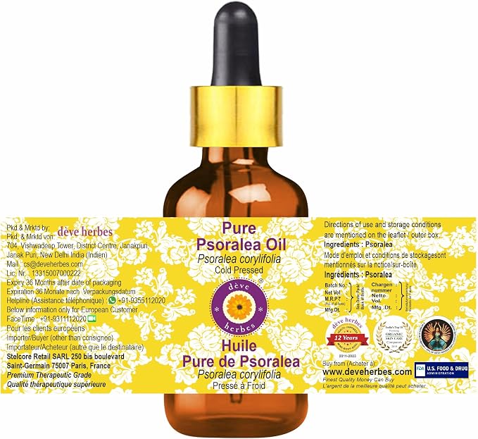 dève herbes Pure Psoralea Oil (Psoralea corylifolia) with Glass Dropper Cold Pressed 30ml (1 oz)