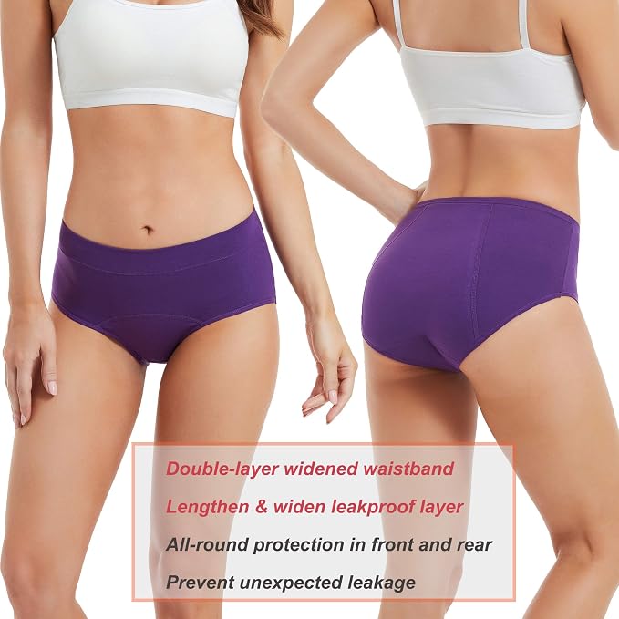 HATSURE Period Underwear for Women Leak Proof Cotton Overnight Menstrual Panties Briefs (Multipack)