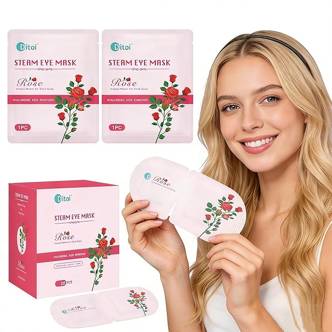 Ditoi Steam Eye Mask, Heated Eye Mask for Dry Eye Relief,Warm Compress with Hyaluronic Acid,Christmas Stocking Stuffers,Travel Essentials & Relaxation Gifts,Rose 20 Packs