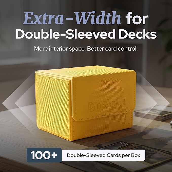 4 Pack MTG Commander Deck Box with 50 Card Sleeves - Holds 400+ Double Sleeved Cards (100+ Per Box), Leather Magic The Gathering Deck Box Set, 8 Dividers, Magnetic Closure, Orange/Yellow/Grey/White