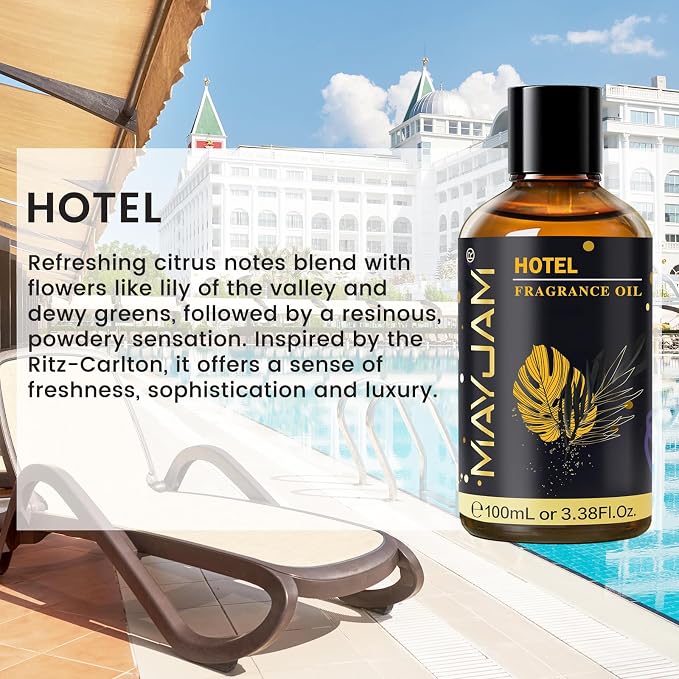 MAYJAM Hotel Fragrance Oil Essential Oils for Diffusers, 3.38FL.OZ | Inspired by Ritz Carlton Hotel, Long Lasting Hotel Diffuser Oil for Soap Candle Making