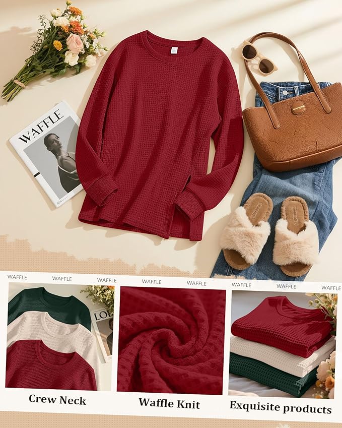3 Pack Women's Maternity Shirts Long Sleeve Waffle Knit Side Split Oversized Tops Pregnancy Clothes Fall Tees