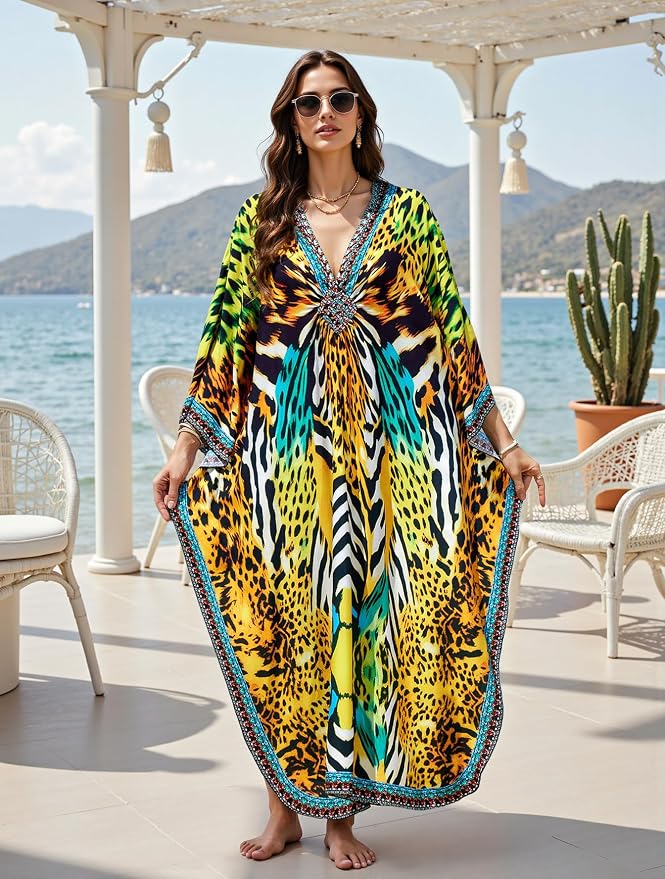 Mumu Dresses for Women Plus Size, Bohemian Kaftan Beach Cover Up Long Maxi Nightgown Soft Loungewear