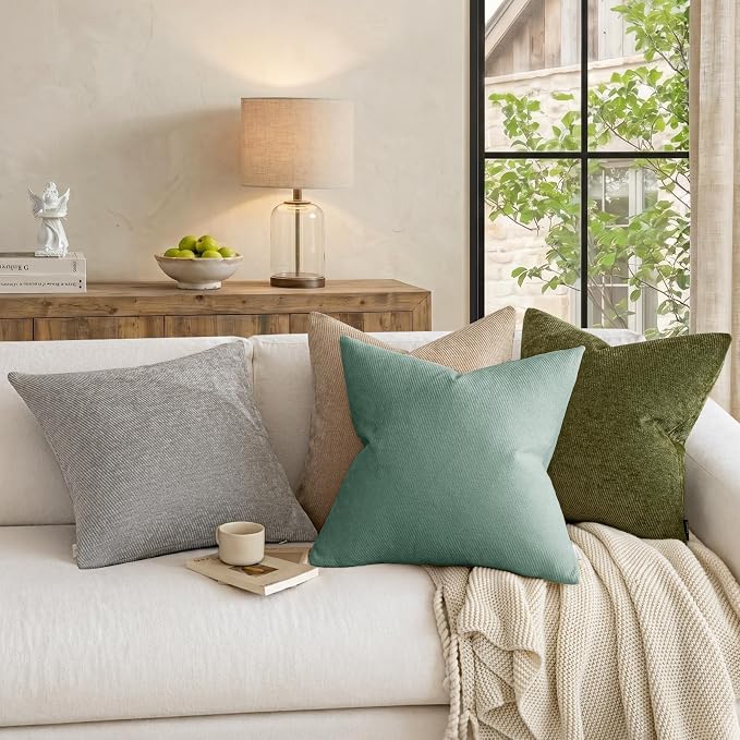 a moment Pack of 2 Decorative Chenille Throw Pillow Covers with Twill Cushion Covers for Sofa Living Room Couch Bed 16x16 Inch Teal