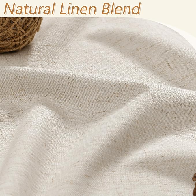 Guken Extra Long 100% Blackout Linen Curtains for Bedroom 120 inches Long, Thermal Insulated Room Darkening Black Out Drapes for Living Room, Back Tab Rod Pocket 2 Panels Set,Cream Beige,52x120