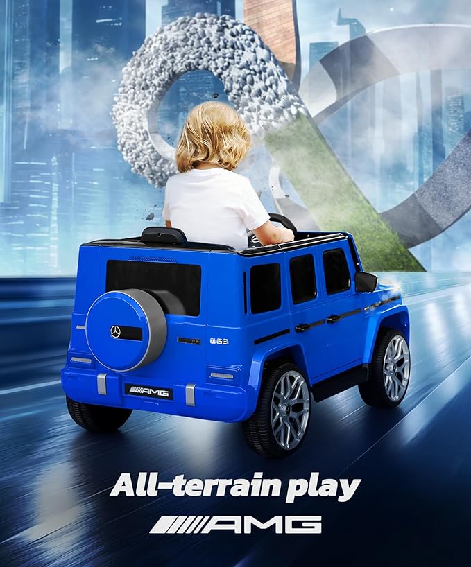 ELEMARA Licensed Mercedes-Benz AMG G63 Ride on Toys,All-Terrain Kids Car with 2.4G Remote Control,Battery Powered Electric Ride On Vehicle w/Bluetooth,Dual Mode of Flashing Light/LED Light,Music,Blue