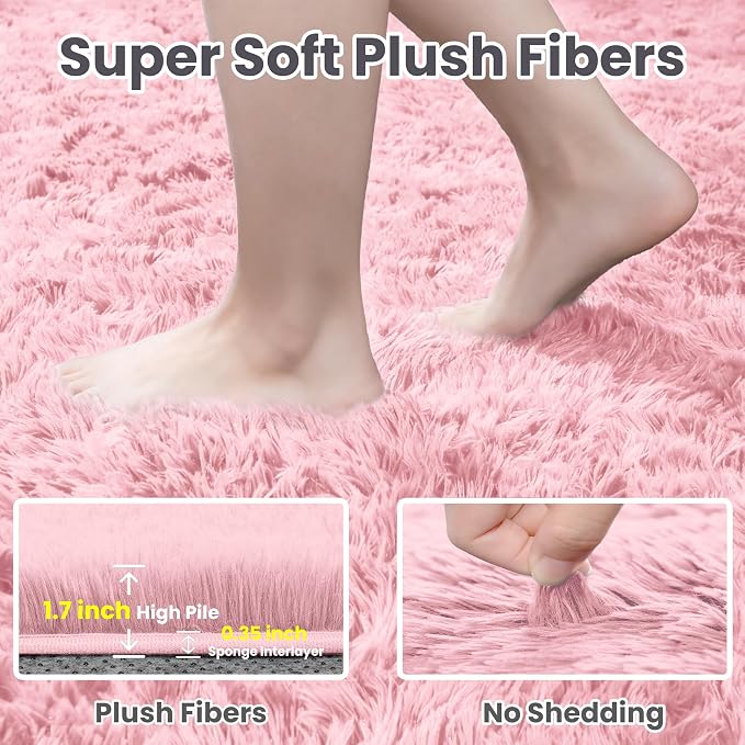 6x9 Area Rug for Living Room: Soft Fluffy Shag Pink Rugs for Bedroom, Non-Slip Large Fuzzy Plush Rug Indoor Floor Carpet for Nursery Kids Boys Girls Room, Dorms, Playroom, Modern Home Decor