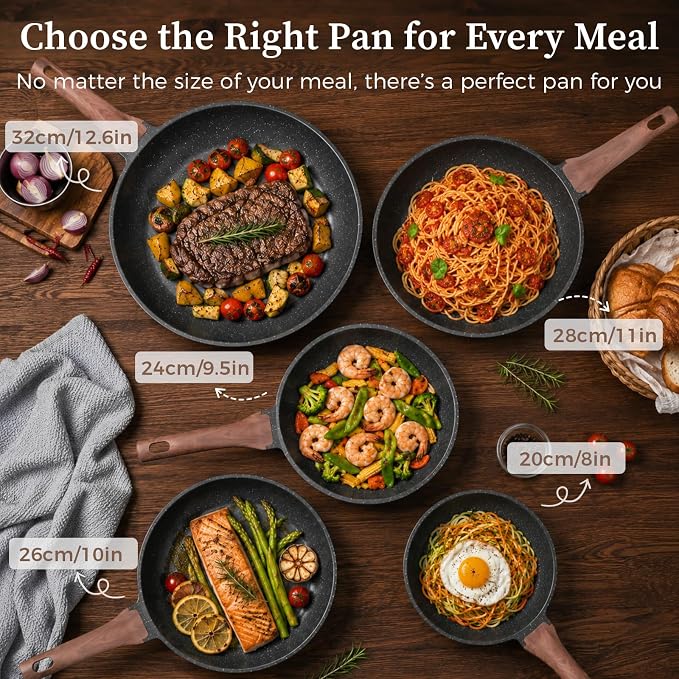 YASHE 10 Inch Granite Nonstick Frying Pan, Induction Ready, Non-Toxic | PFOA/PFOS Free Scratch Resistant with Stay-Cool Handle Omelette Pan for All Stovetops