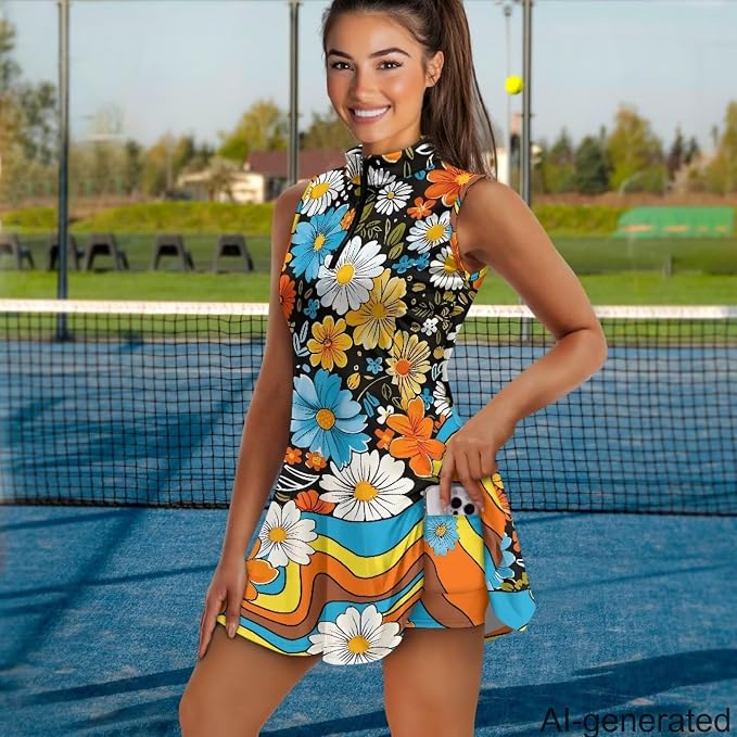 Golf Dress Tennis Dresses for Women with Built in Shorts and Pockets Sleeveless Athletic Dress Workout Dress