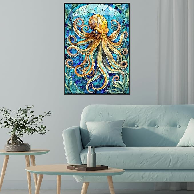 Sutinban Stained Glass Octopus Puzzle 1000 Pieces, 1000 Piece Puzzle for Adults, Coolest Adult Jigsaw Puzzle for Sea Creatures Lovers, Great Gift for Family, 27.5’’x19.7’’