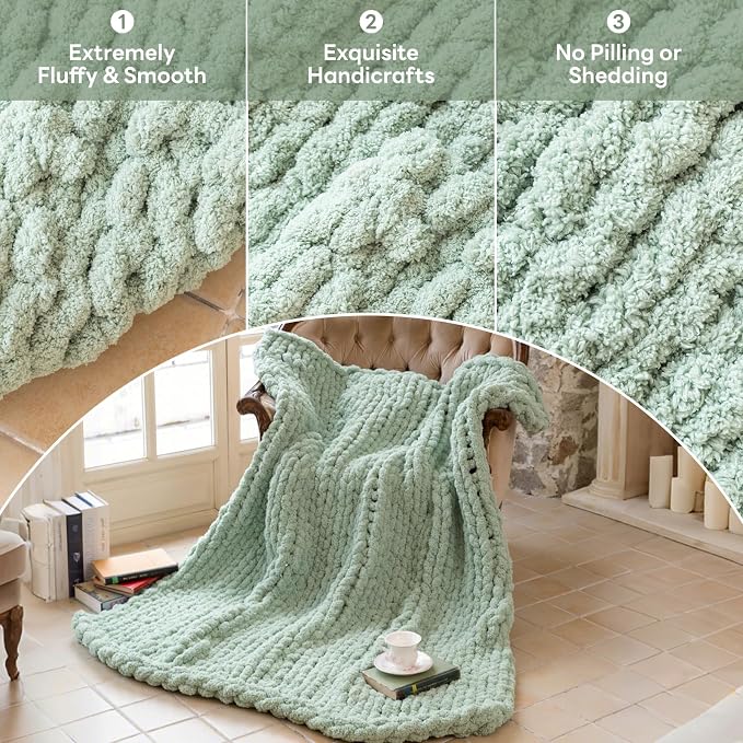 Chunky Knit Blanket - Luxury Soft Cozy 40 * 50 Throw Blanket,100% Woven Blanket Rope Knot Throw Blanket for Couch, Sofa, Home Decor, Gift - Machine Washable (Sage Green, 40 * 50)