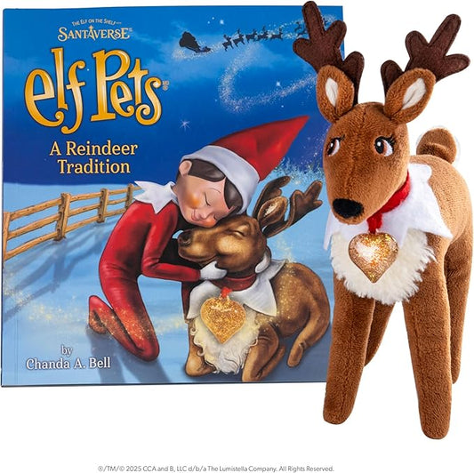 Elf Pets: A Reindeer Tradition - Includes Beautifully Illustrated Hardbound Storybook, Huggable Elf Pet Reindeer Stuffed Animal with Golden Heart Charm and Official Adoption Certificate