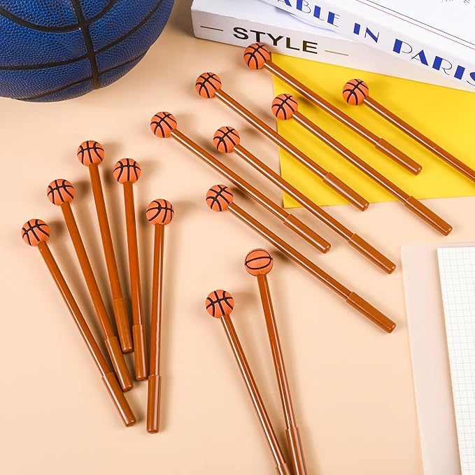 LiYiQ 25 Pcs Basketball Party Favor Cartoon Cute Fun Pens for Kids Kawaii Soccer Shape Gel Black Ink Pen Cute Basketball Pens for School Office Home Student Kids Present