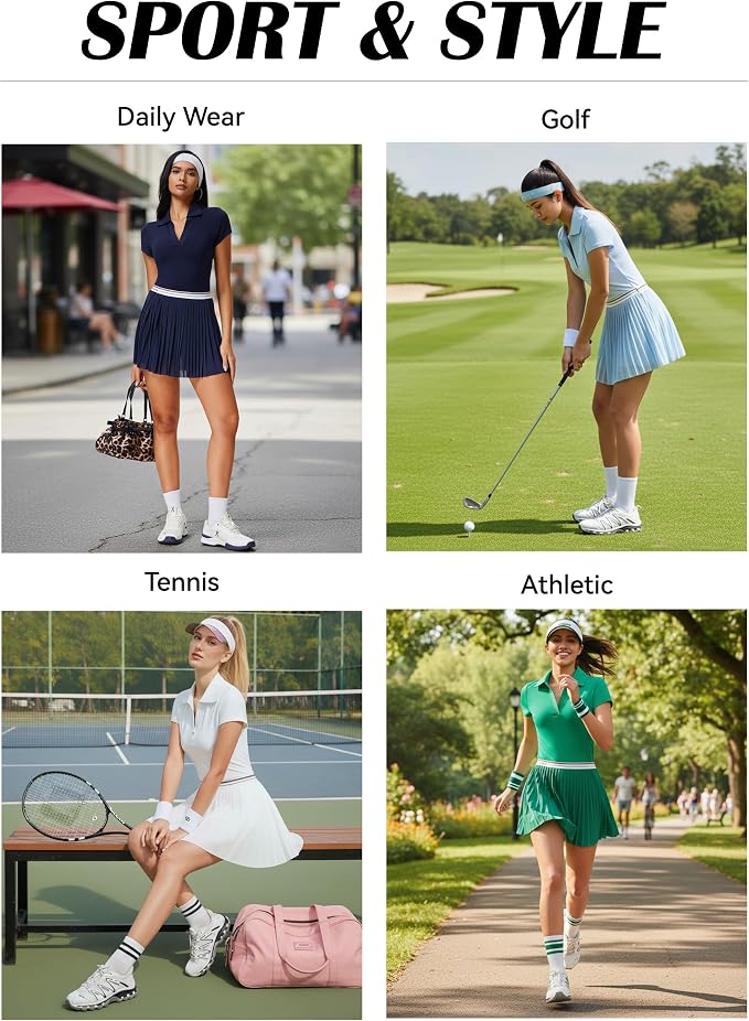 Mudere 2 Piece Golf Outfits for Women Tennis Skirt Set Built-in Shorts | Deep V-Neck Lapel, Silky Breathable High Stretch Fabric, Side Pockets, Activewear, Athletic Wear