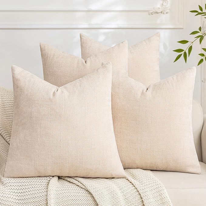 Set of 4 Soft Textured Decorative Throw Pillow Covers 16x16 Inch Cozy Farmhouse Cushion Cover Square Accent Pillow Cases for Bed Couch Sofa Living Room, Light Beige