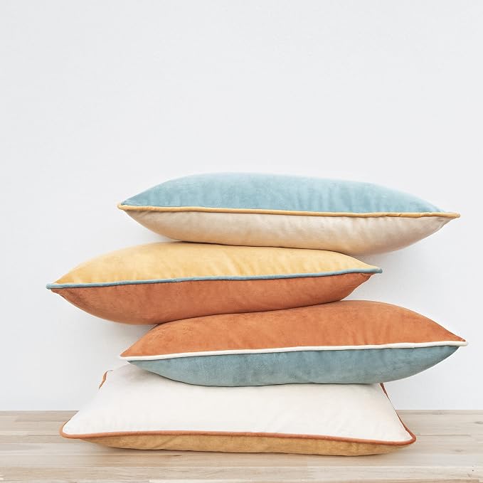 MONDAY MOOSE Decorative Throw Pillow Covers Cushion Cases, Set of 4 Soft Velvet Modern Double-Sided Designs, Mix and Match for Home Decor, Pillow Inserts Not Included (12x20 inch, Orange/Teal)