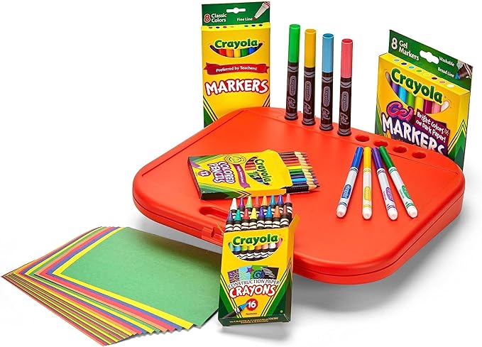 Crayola Create 'N Carry Travel Art Set for Kids (75pcs), 2-in-1 Lap Desk & Carrying Case, Essential Easter Basket Stuffers, Art Supplies Kit, Spring Crafting, Gift for Kids