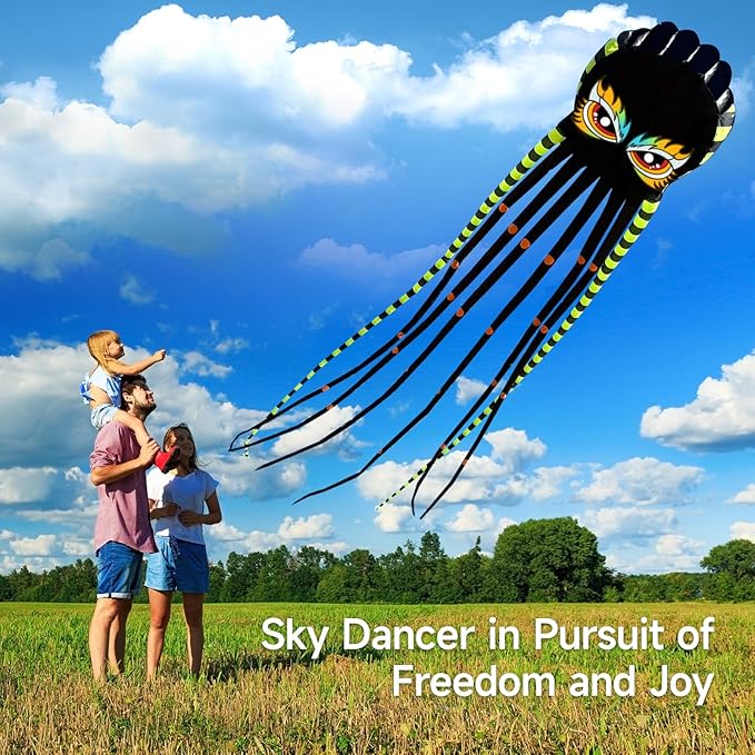 Kites for Adults Giant Octopus Kite 26ft for Outdoor Fun Large 3D Kite with Reel for Beach, Park, and Family Gatherings - Durable Design Easy to Fly