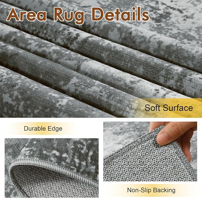 4x6 Ft Area Rugs for Living Room, Soft Non-Slip Washable Rugs Modern Abstract Pattern Carpet for Bedroom Indoor Floor Nursery Home Decor (Grey)