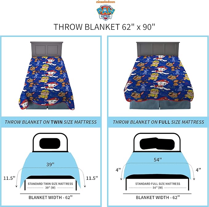 Franco Kids Bedding Super Soft Plush Throw Blanket, 62 in x 90 in, Paw Patrol