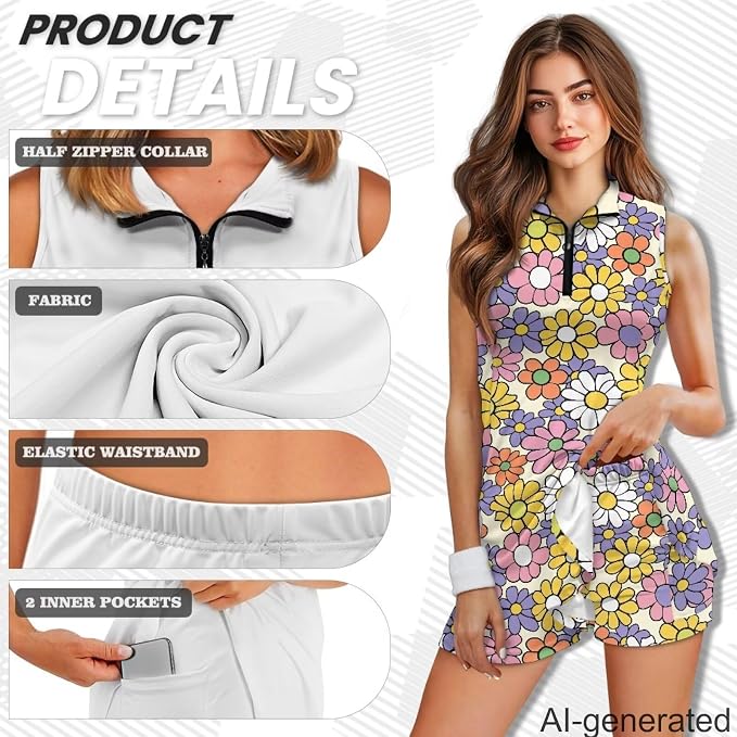 Golf Dress Tennis Dresses for Women with Built in Shorts and Pockets Sleeveless Athletic Dress Workout Dress