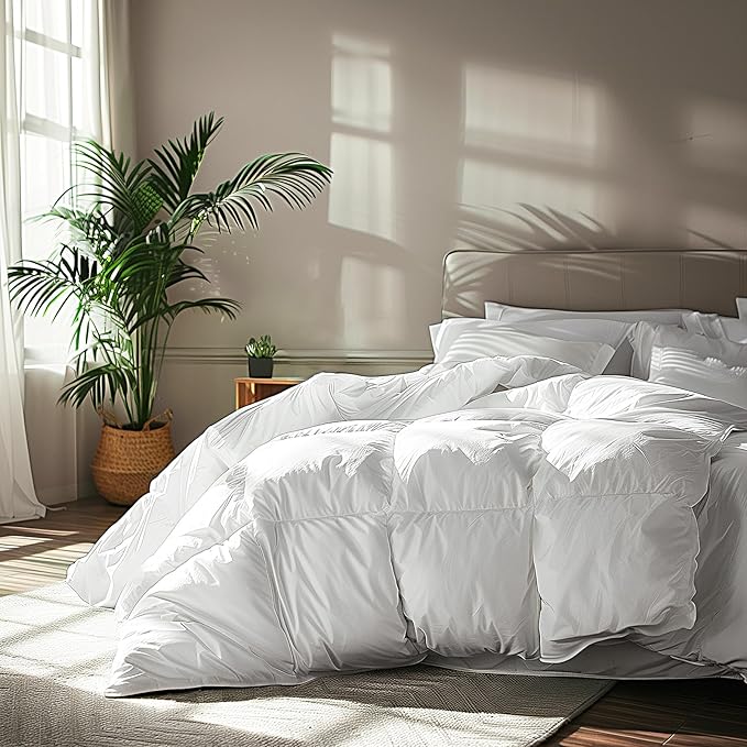 Serta Goose Feather Down Fiber Cotton Comforter Queen Size - 100% Cotton Duvet Insert - Hotel Luxury Hypoallergenic Bedding Comforter Extra Warmth 90 x 90 Inch White