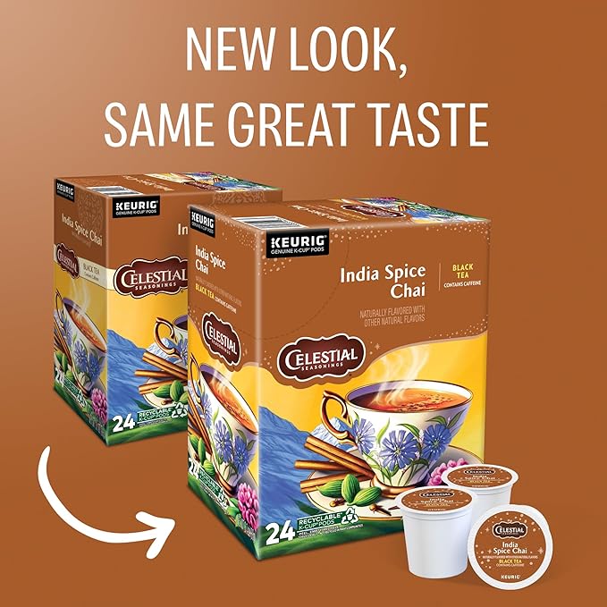 Celestial Seasonings India Spice Chai Black Tea, Single-Serve Keurig K-Cup Pods, 96 Count