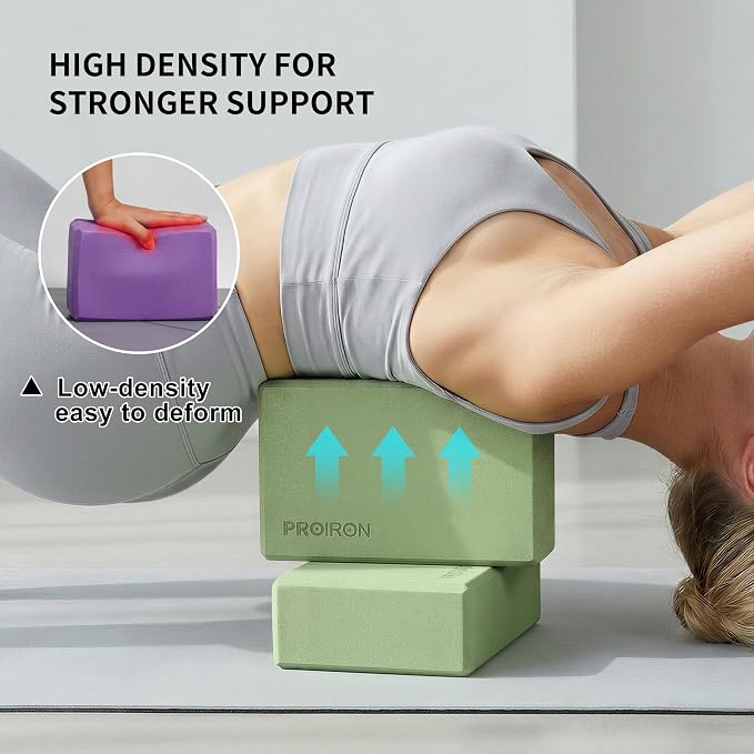 PROIRON Yoga Blocks, 2 Pack Supportive High Density Premium Eva Foam, Soft Non-Slip Surface with Curved Edges Stretch Blocks For Yoga, Pilates, Stretching