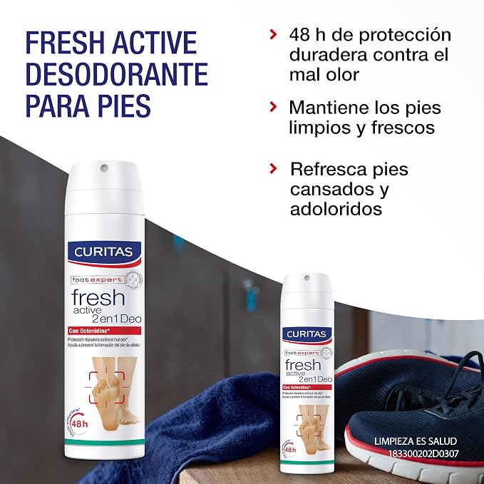 Henitara Curitas Fresh Active 2 in 1 Deodorant Spray for Pies with Octenidina, 150 ml, Unisex