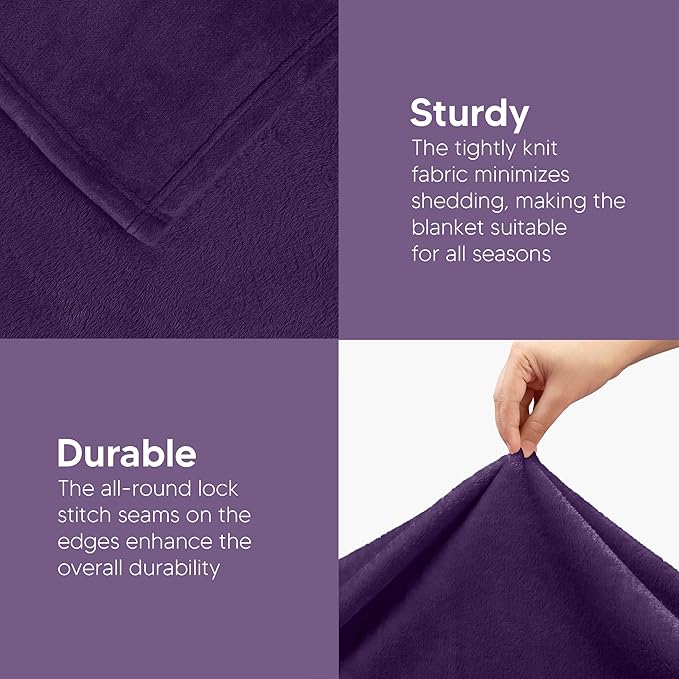 Utopia Bedding Ultra Soft Fleece Bed Blanket Queen Size Purple (90x90 Inch) | Microfiber Plush Warm Lightweight Breathable Cozy Blanket Anti-Static, All Season Use, Gift for Women and Men