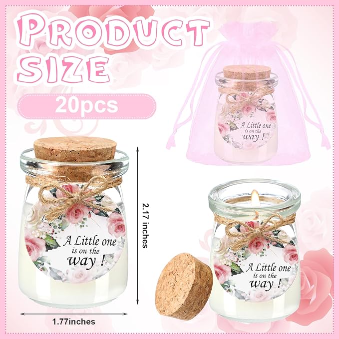 Threlaco 20 Pcs Flower Baby Shower Favors Party Candle Lavender Scented Glass Mason Jar Wax Candle Bulk for Guests Girl Boy Gender Reveal Party Gifts(Colorful)