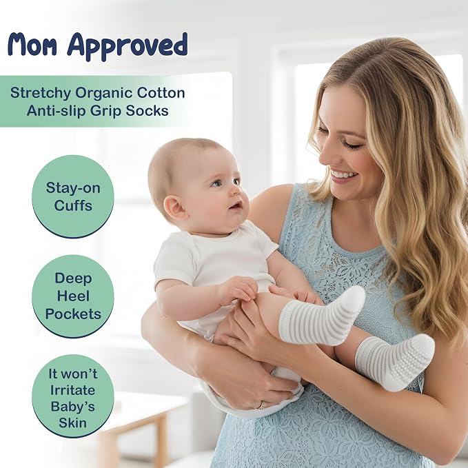 Mother's Choice Organic Cotton Baby Socks 6-12 Months - 12 pairs Soft and Cozy Infant Grip Socks, Gentle Newborn Socks, Perfect For Baby Registry Sock For Everyday Comfort For Infant