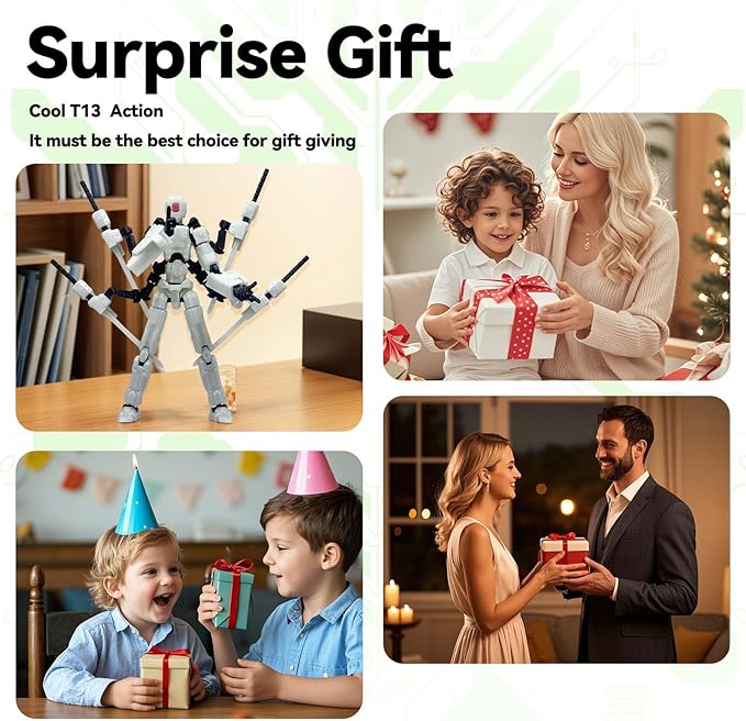 (Assembly Completed) 8 inch T13 Action Figure Set,Robot 13 Action Figure Multi-Articular Mobile Nova T-13,Desktop Decorations for Game Lovers Toys (Black)