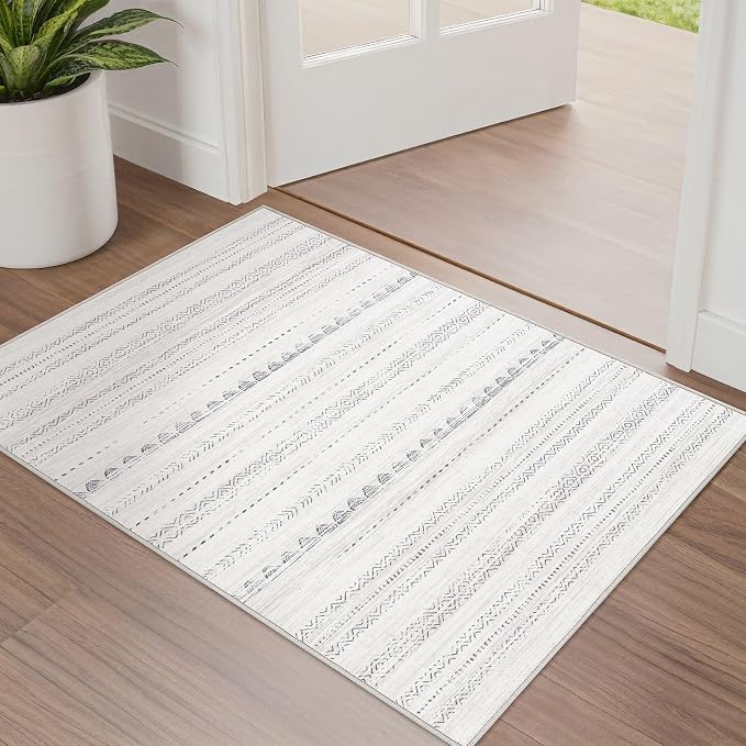 Nakagishi Boho 2x3 Washable Area Rug Non Slip Carpet for Entryway Gray | Pet & Kid Friendly, Machine Washable, Low Pile Carpet for Kitchen Hallway Daily Home Decor,Farmhouse Neutral Moroccan