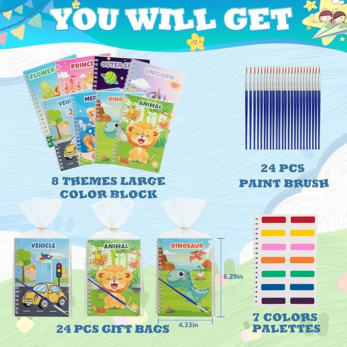 Hoarecal Water Coloring Books for Kids Ages 4-8, 24 Mini Coloring Books for Kids Bulk Party Favors, Birthday Goodie Bags Stuffers Return Gifts Small Arts Crafts School Classroom Prizes Travel