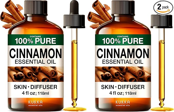 KUKKA Cinnamon Essential Oils - 4 Fl Oz - for Hair, Skin, Diffuser, Aromatherapy & DIY Soap Making Scent (Pack of 2)