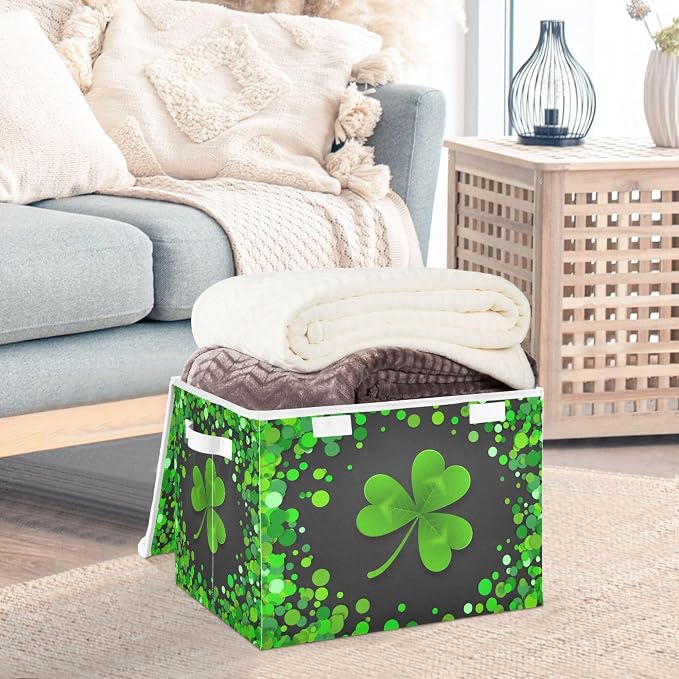 St. Patrick's Day Storage Bins with Lids and Carrying Handle,Foldable Storage Boxes Organizer Containers Baskets Cube with Cover for Home Bedroom Closet Office