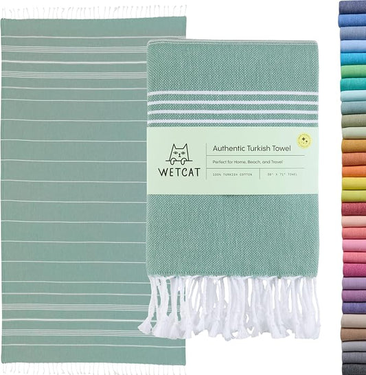 WETCAT Turkish Beach Towel Oversized (38"x71") 100% Turkish Cotton, Made in Turkey - Sand Free, Extra Large, Ultra Soft, Quick Drying, Compact & Lightweight for Travel - Teal
