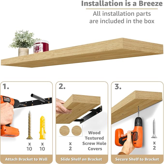Sorbus Floating Shelves for Wall - 35 Inch Long Bathroom Shelves, Wall Decor for Bedroom, Kitchen, Living Room & Book Storage - Mounted Floating Shelf with Invisible Brackets (Maple Wood, 2 Pack)